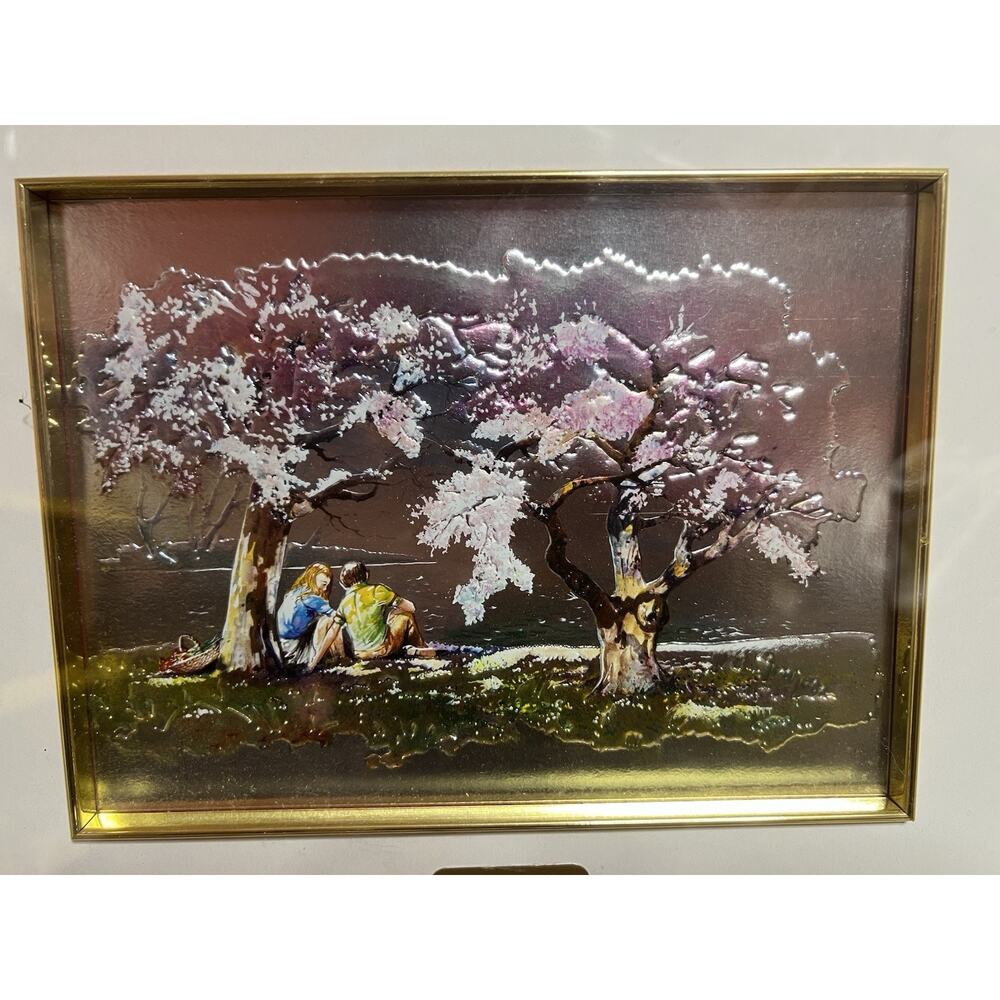 Vintage E. La Nusa Foil Art – 5.5”x8” (Framed 12”x14”) – Italian Artisan